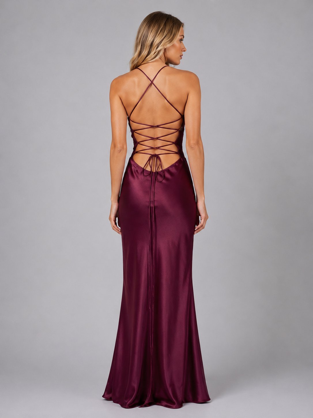 Women's Satin Halter Bodycon Maxi Party Gown