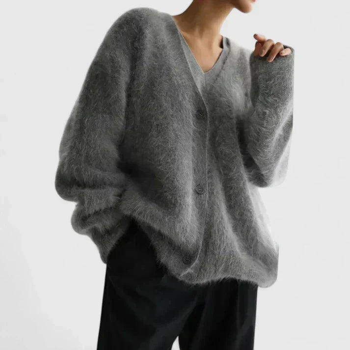 Women's Oversized V-Neck Cardigan - Dark Gray