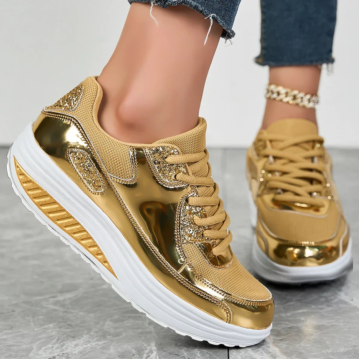 Women's Chunky Platform Wedge Lace-Up Trainers