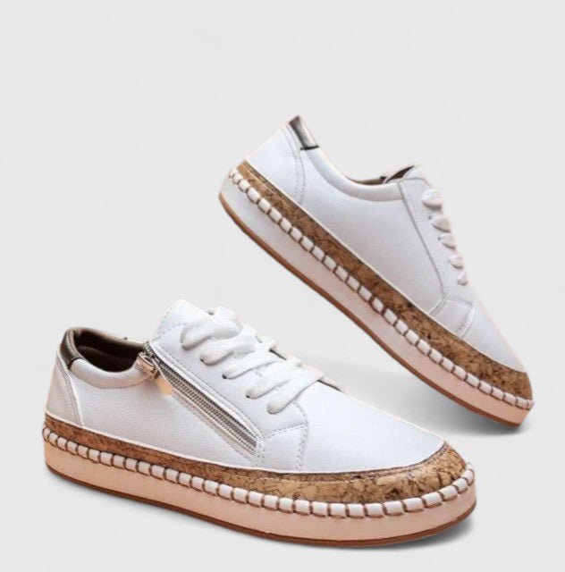 Women's Floral Platform Lace-Up Leather Trainers - Pure White