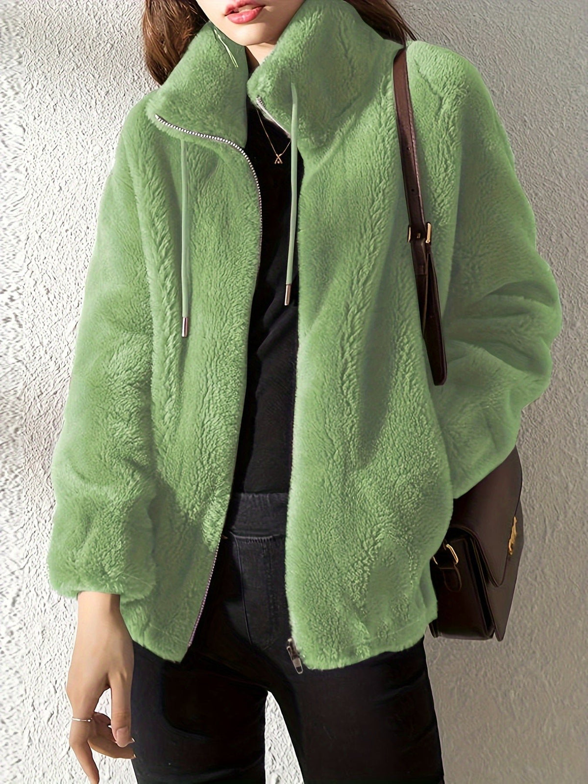 Women's Oversized Faux Fur Jacket - Green