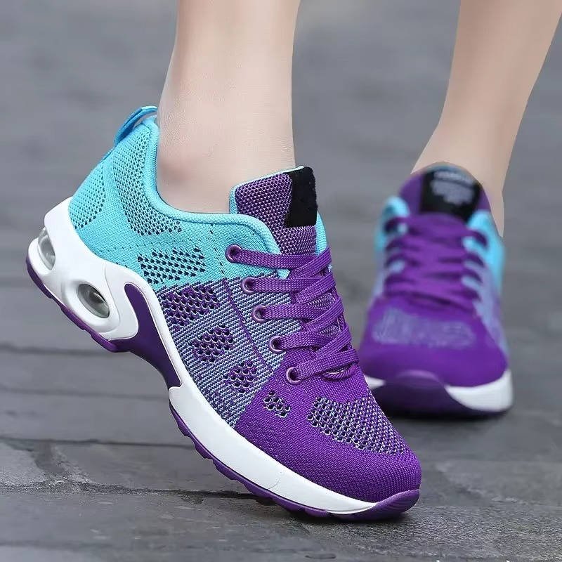 Women's Air Cushion Knit Lace-Up Platform Trainers