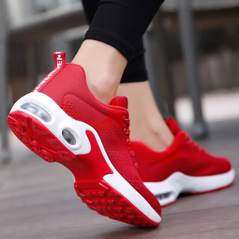 Women's Air Cushion Knit Lace-Up Platform Trainers