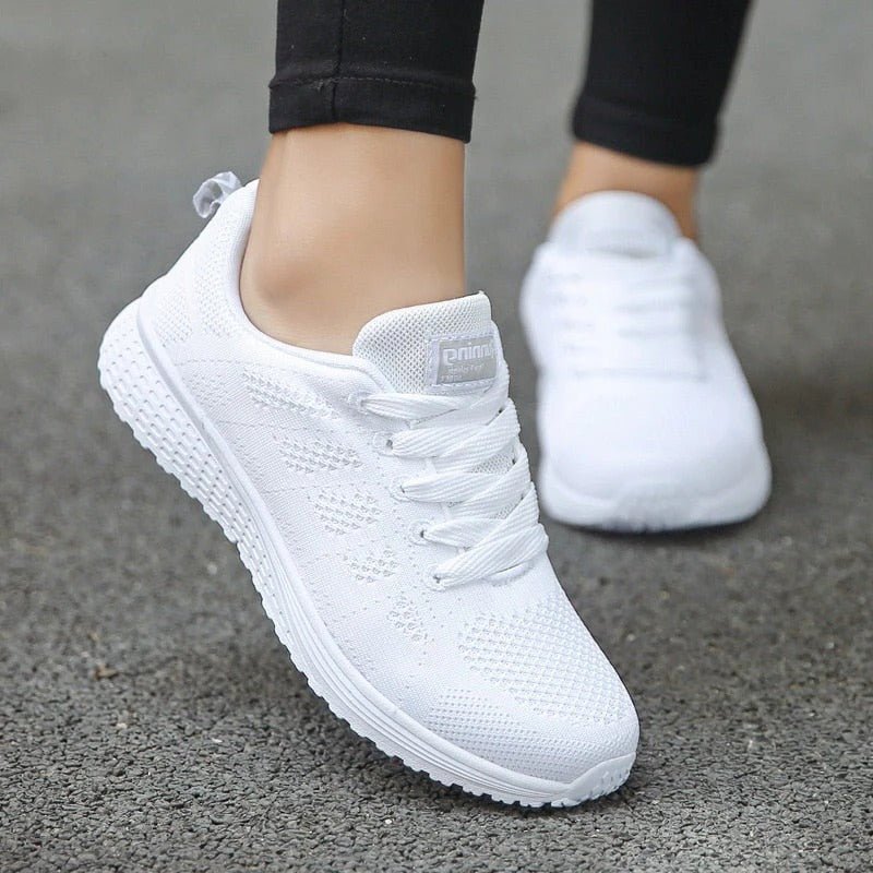 Women's Knit Running Lace-Up Trainers - White
