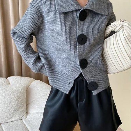 Women's Chunky Cropped Knit Ribbed Cardigan - Gray