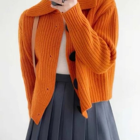 Women's Chunky Cropped Knit Ribbed Cardigan