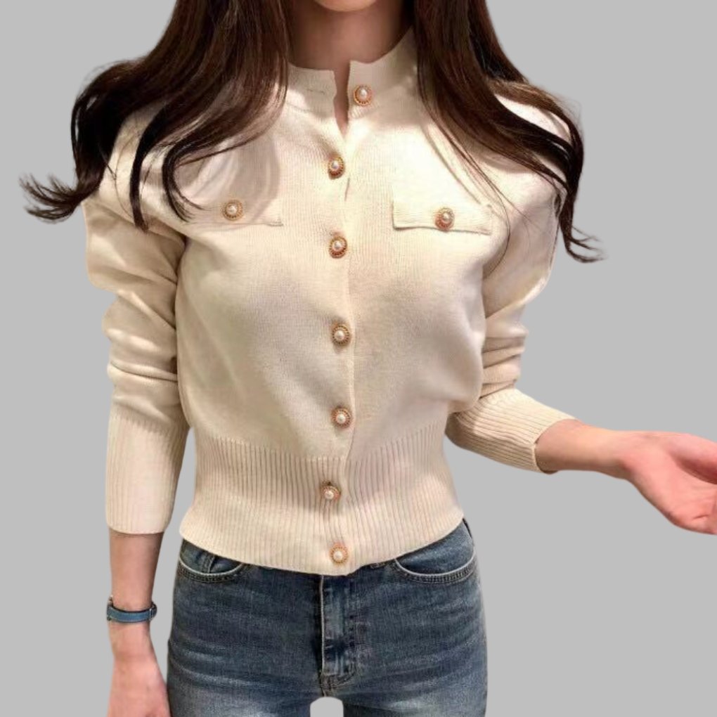 Women's Cropped Knit Ribbed Cardigan - Khaki