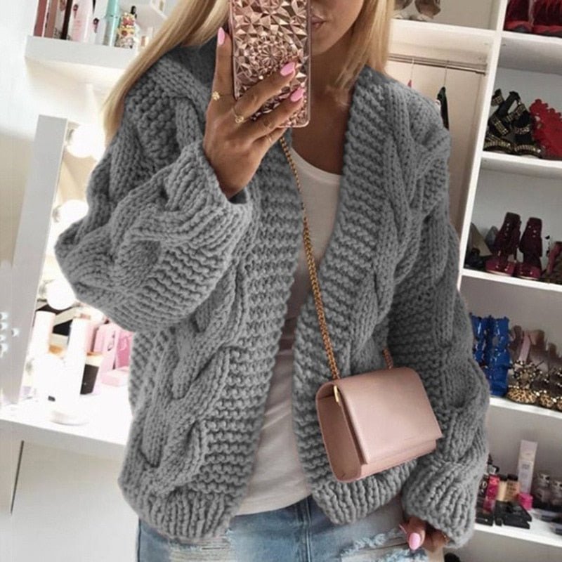 Women's Chunky Oversized Cable Knit Cardigan - Gray