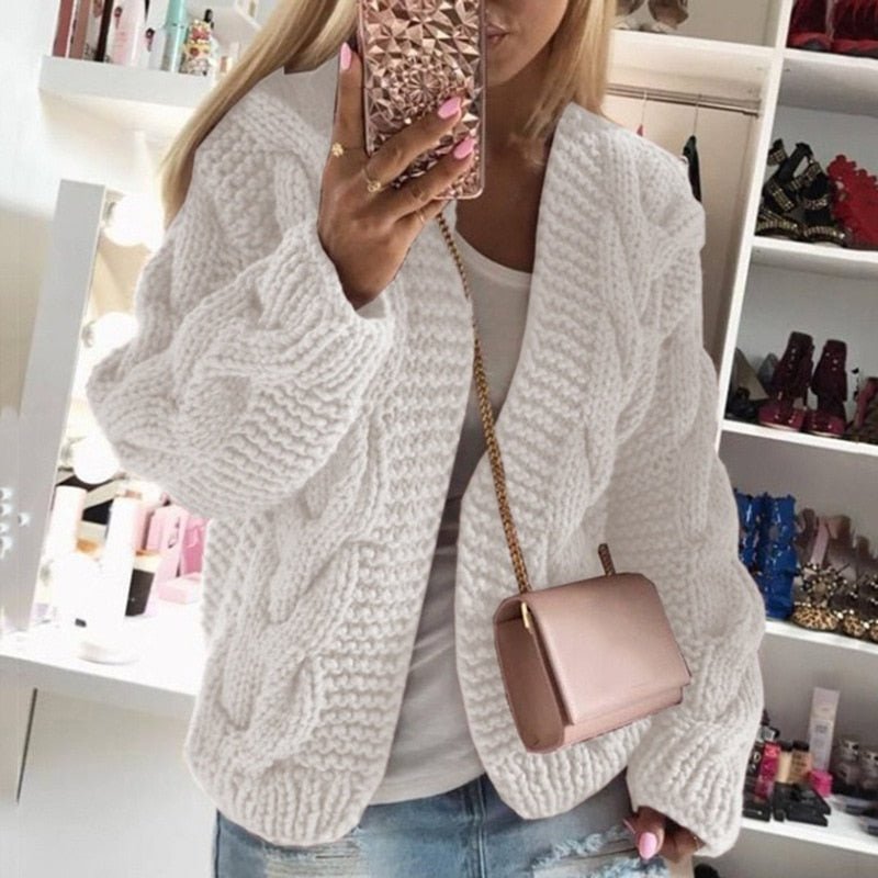 Women's Chunky Oversized Cable Knit Cardigan - White