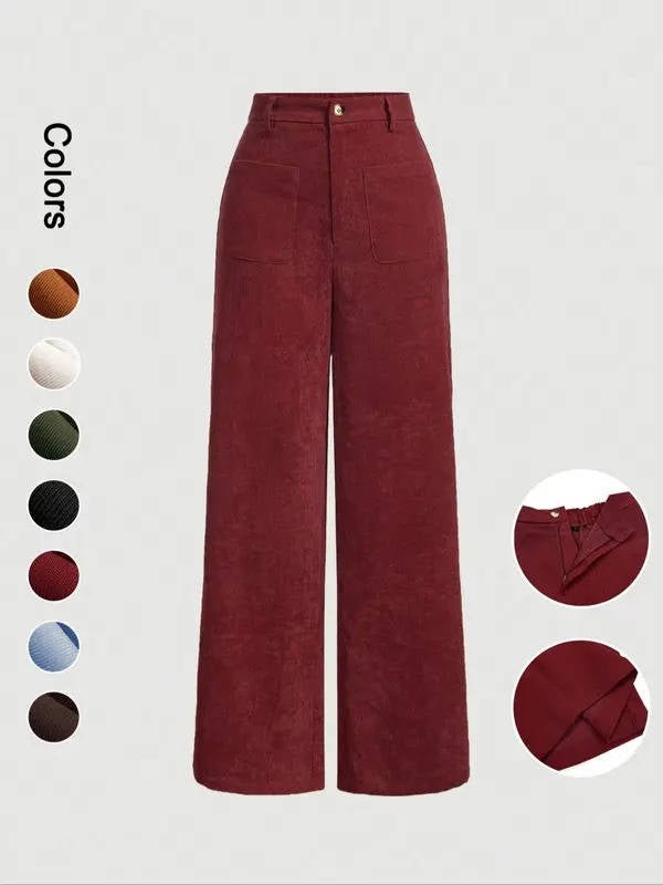 Women's High-Waisted Corduroy Wide-Leg Trousers