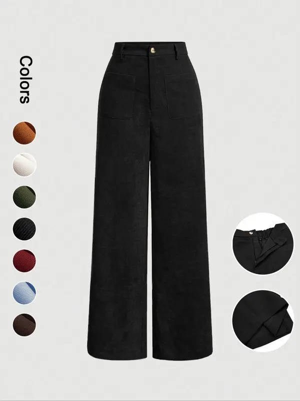 Women's High-Waisted Corduroy Wide-Leg Trousers