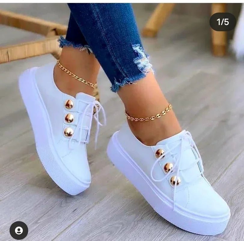 Women's Faux Leather Platform Lace-Up Trainers - White