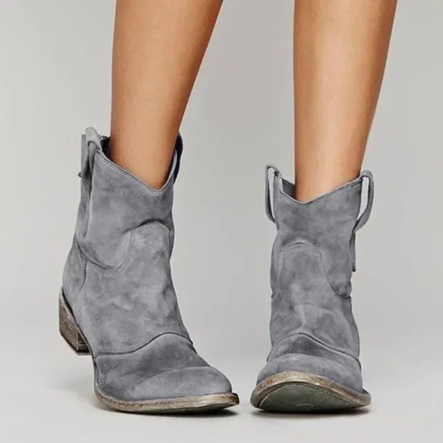 Women's Suede Western Cowboy Ankle Boots - Grey
