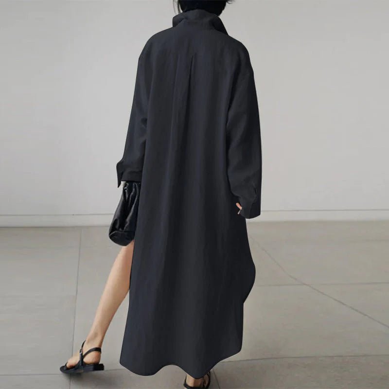 Women's Black Oversized Long Sleeve Maxi Shirt Dress