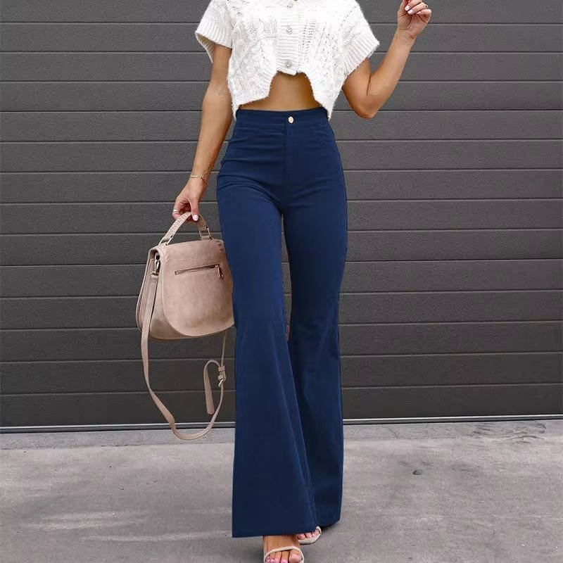 Women's High-Waisted Corduroy Flare Trousers