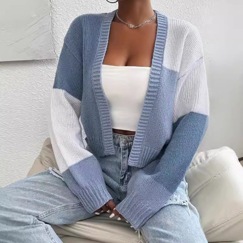Women's Chunky Oversized Cropped Wool Cardigan - Sky Blue