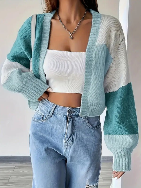 Women's Chunky Oversized Cropped Wool Cardigan - Light Green