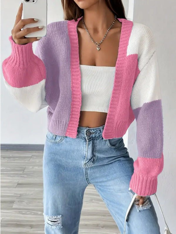 Women's Chunky Oversized Cropped Wool Cardigan - Pink