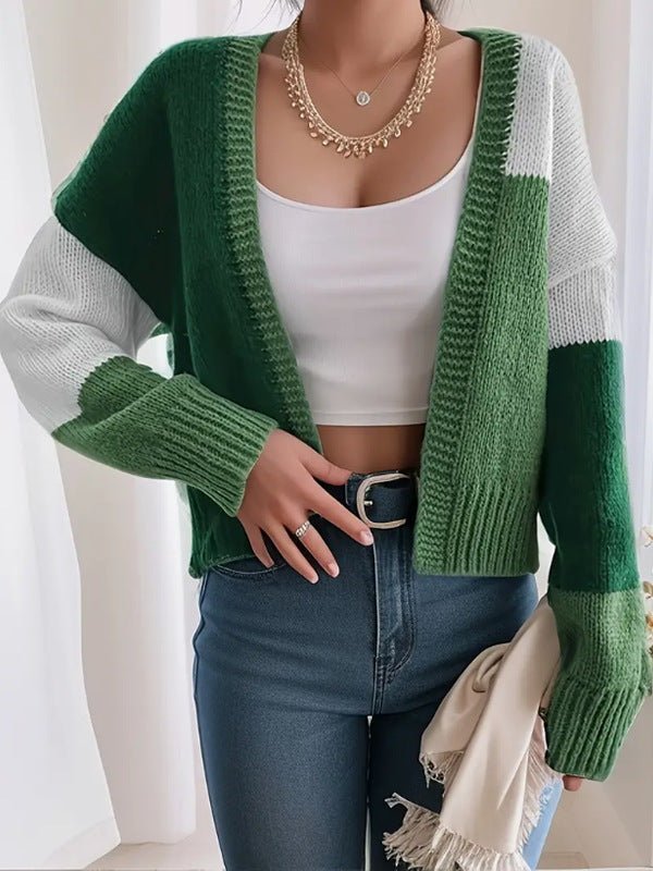 Women's Chunky Oversized Cropped Wool Cardigan - Green