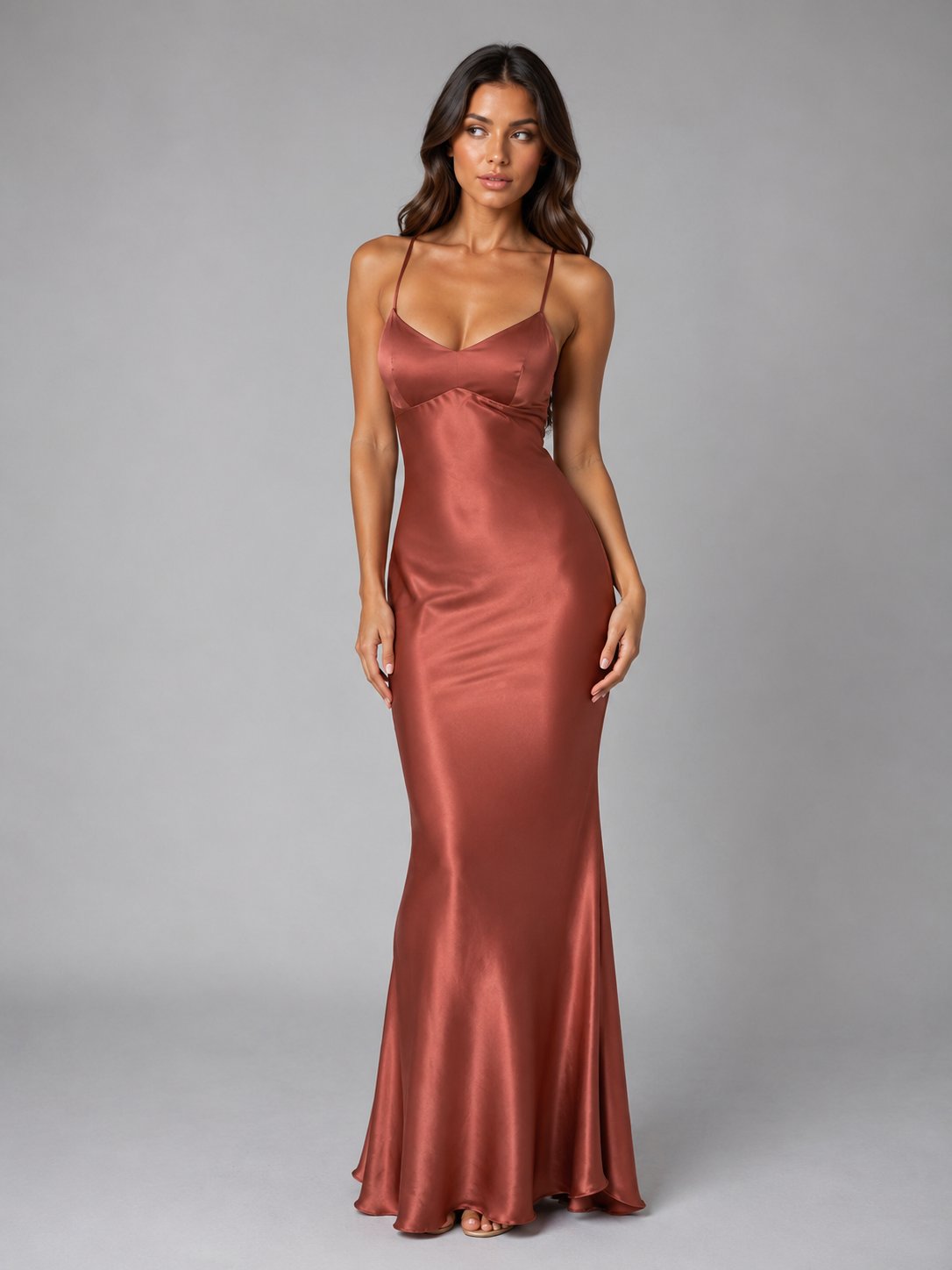 Women's Satin Maxi Party Slip Dress - Rust