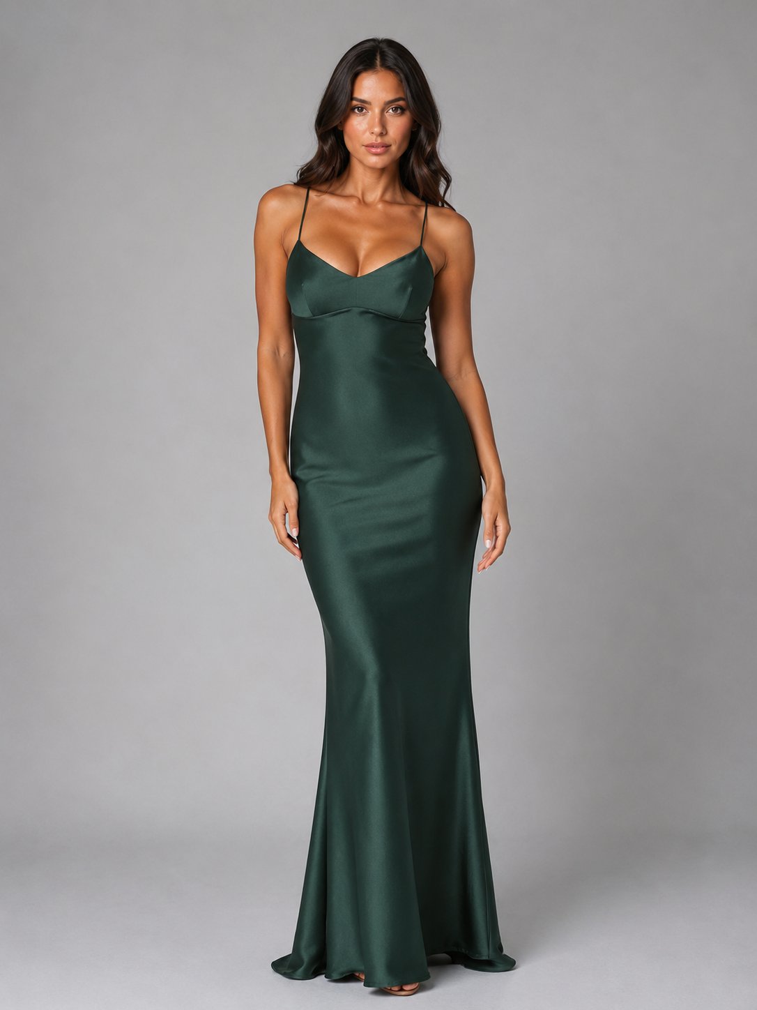 Women's Satin Maxi Party Slip Dress - Dark Green