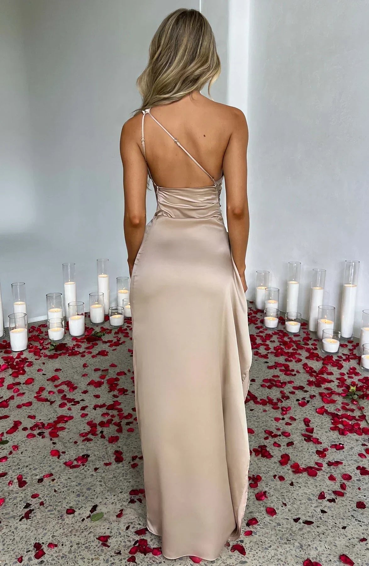 Women's Satin One-Shoulder Bodycon Maxi Party Gown