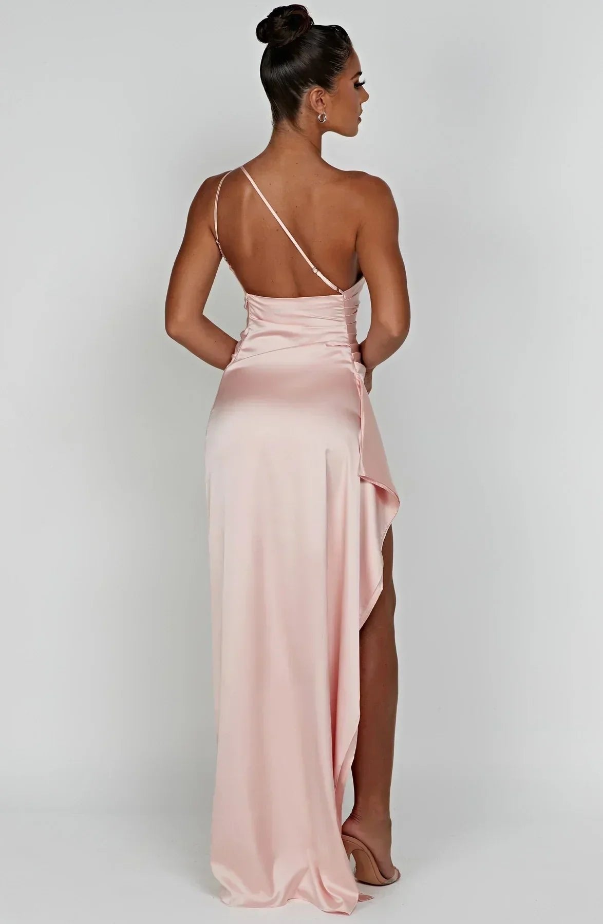 Women's Satin One-Shoulder Bodycon Maxi Party Gown