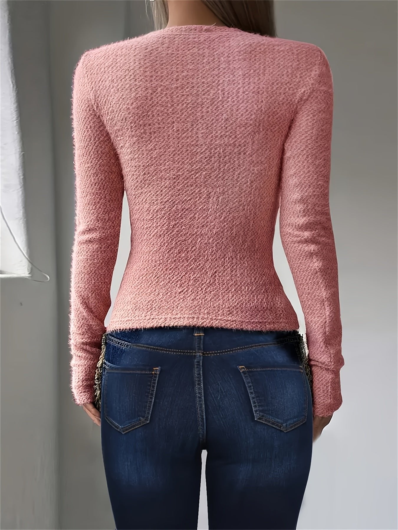 Women's Cropped Slim Long Sleeve Knit Top