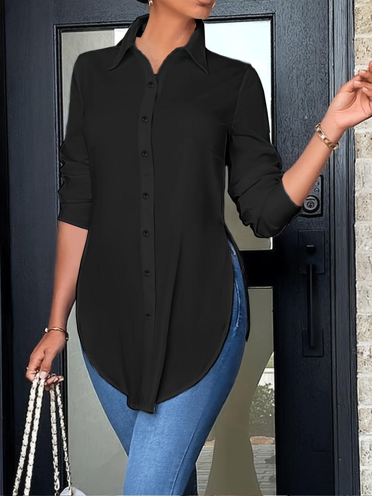 Women's Longline Button-Up Shirt