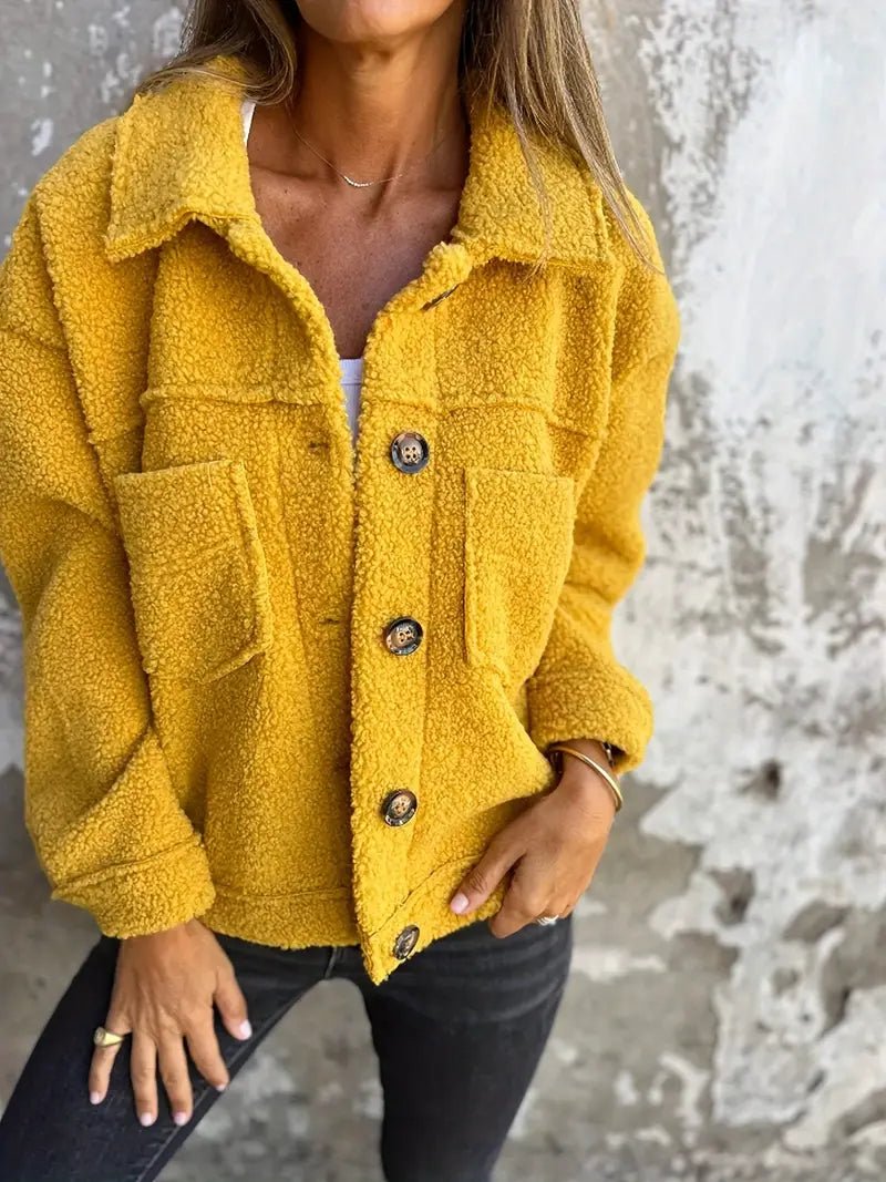 Women's Oversized Teddy Shacket - Yellow