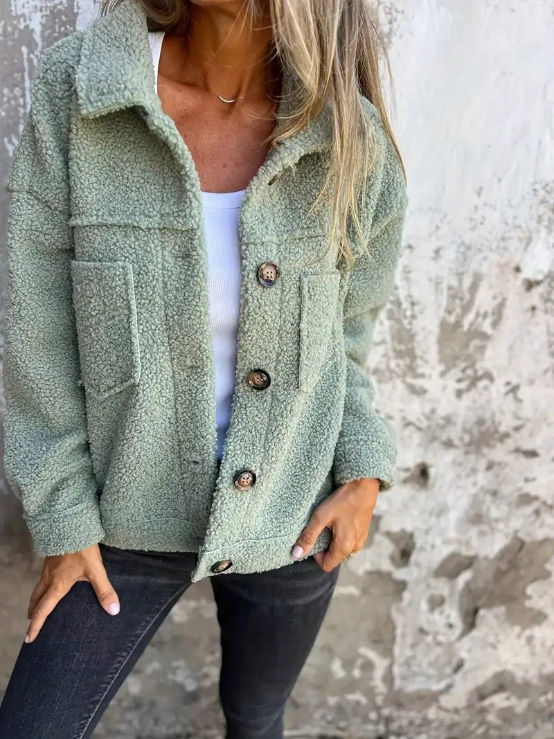 Women's Oversized Teddy Shacket - Light Green