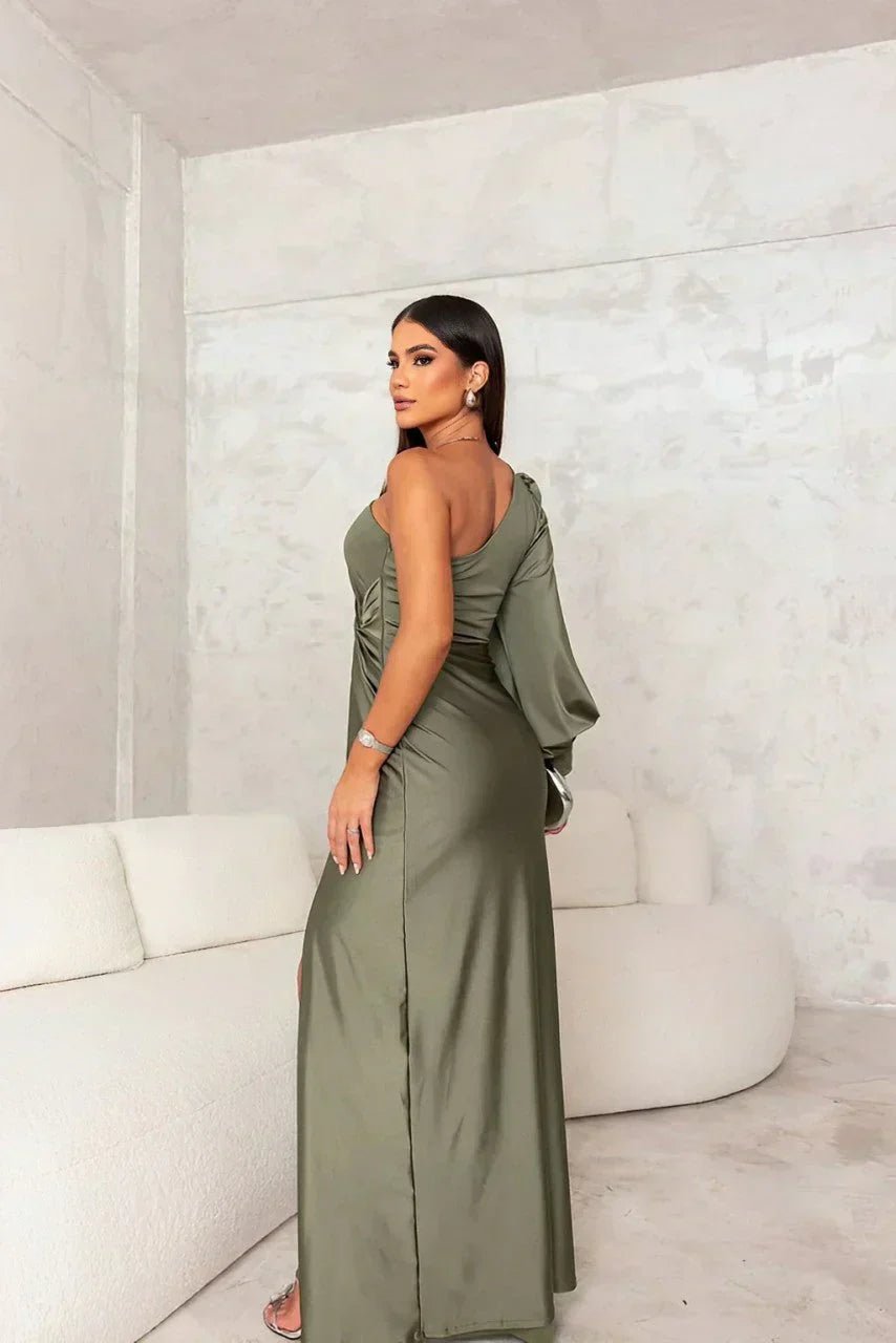 Women's Evening Satin One-Shoulder Maxi Party Gown