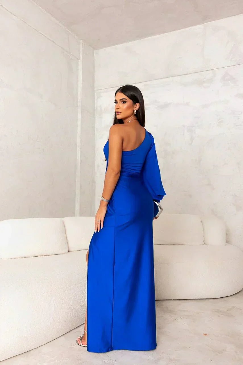 Women's Evening Satin One-Shoulder Maxi Party Gown