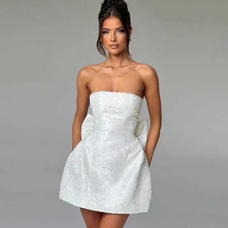 Women's Floral Cocktail Strapless Mini Party Dress - White