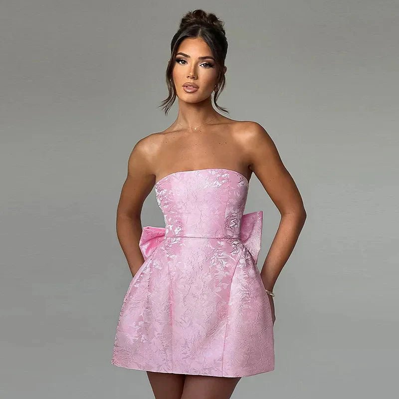 Women's Floral Cocktail Strapless Mini Party Dress - Pink