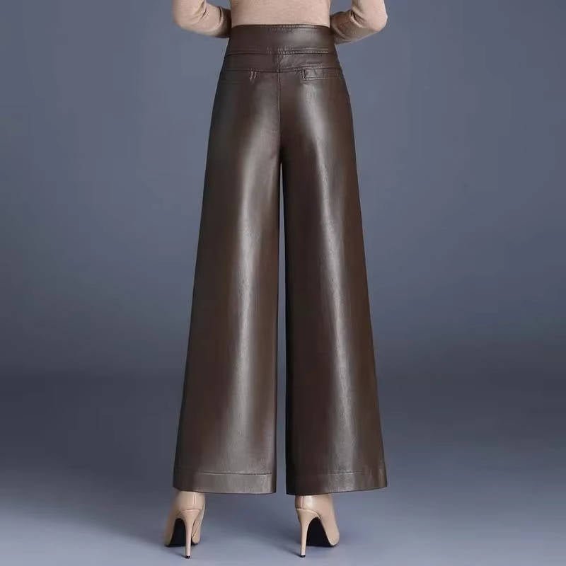Women's High-Waisted Wide-Leg Faux Leather Trousers