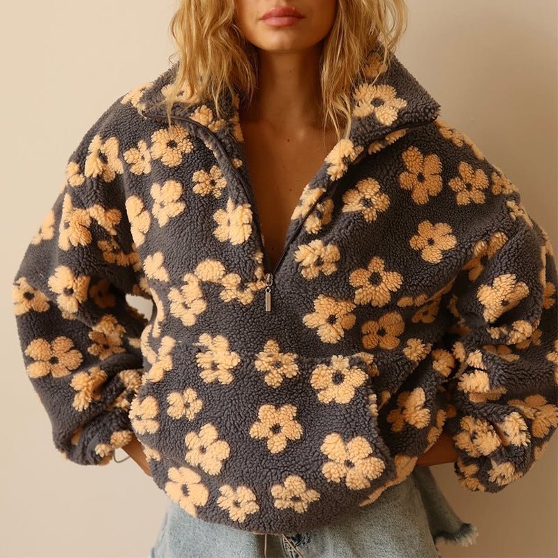 Women's Oversized Floral Sherpa Jumper - Yellow