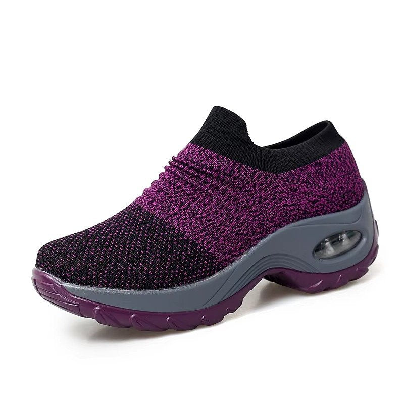 Women's Chunky Knit Platform Slip-On Trainers - Purple