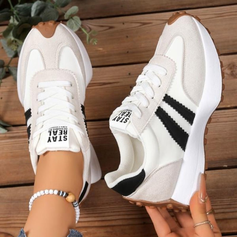 Women's Chunky Striped Platform Lace-Up Suede Trainers