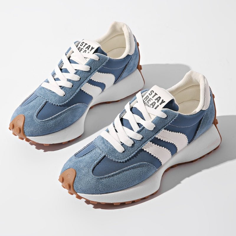 Women's Chunky Striped Platform Lace-Up Suede Trainers - Blue
