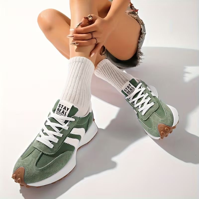 Women's Chunky Striped Platform Lace-Up Suede Trainers