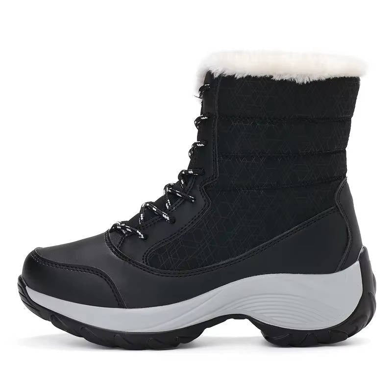 Women's Faux Leather Waterproof Platform Snow Ankle Boots