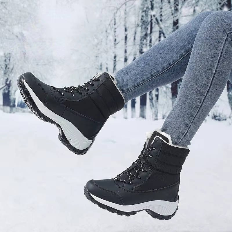 Women's Faux Leather Waterproof Platform Snow Ankle Boots