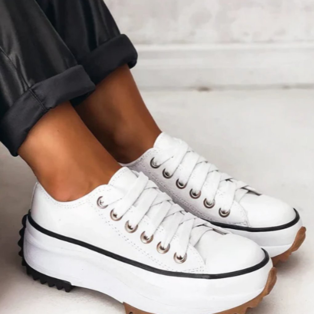Women's Chunky Platform Lace-Up Trainers - White