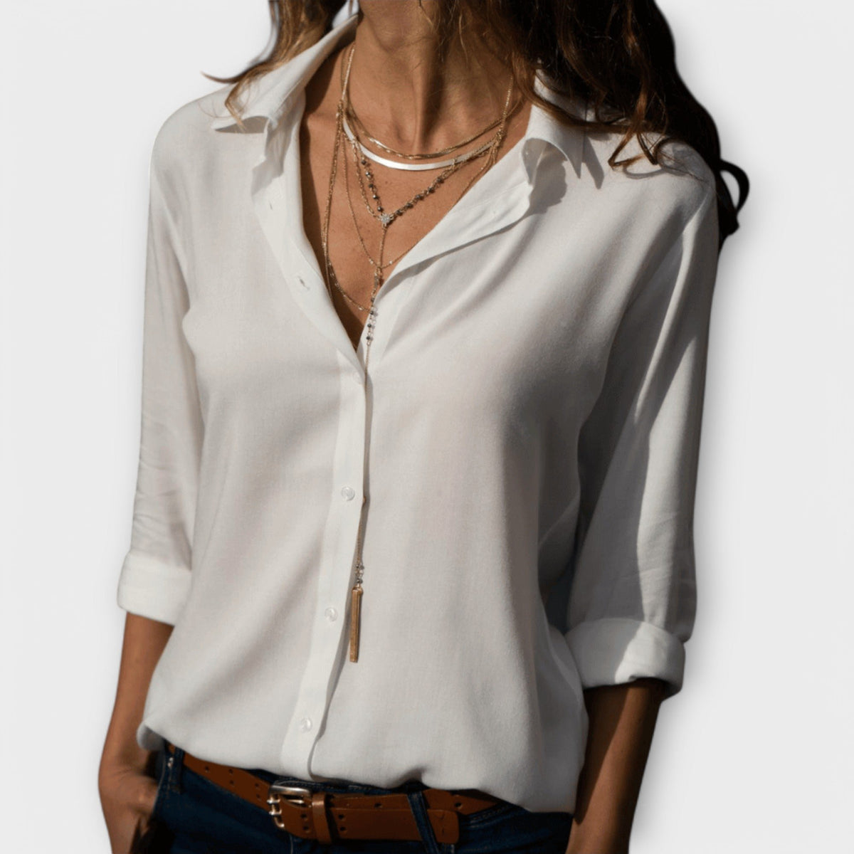 Women's Oversized Chiffon Long Sleeve Blouse - White