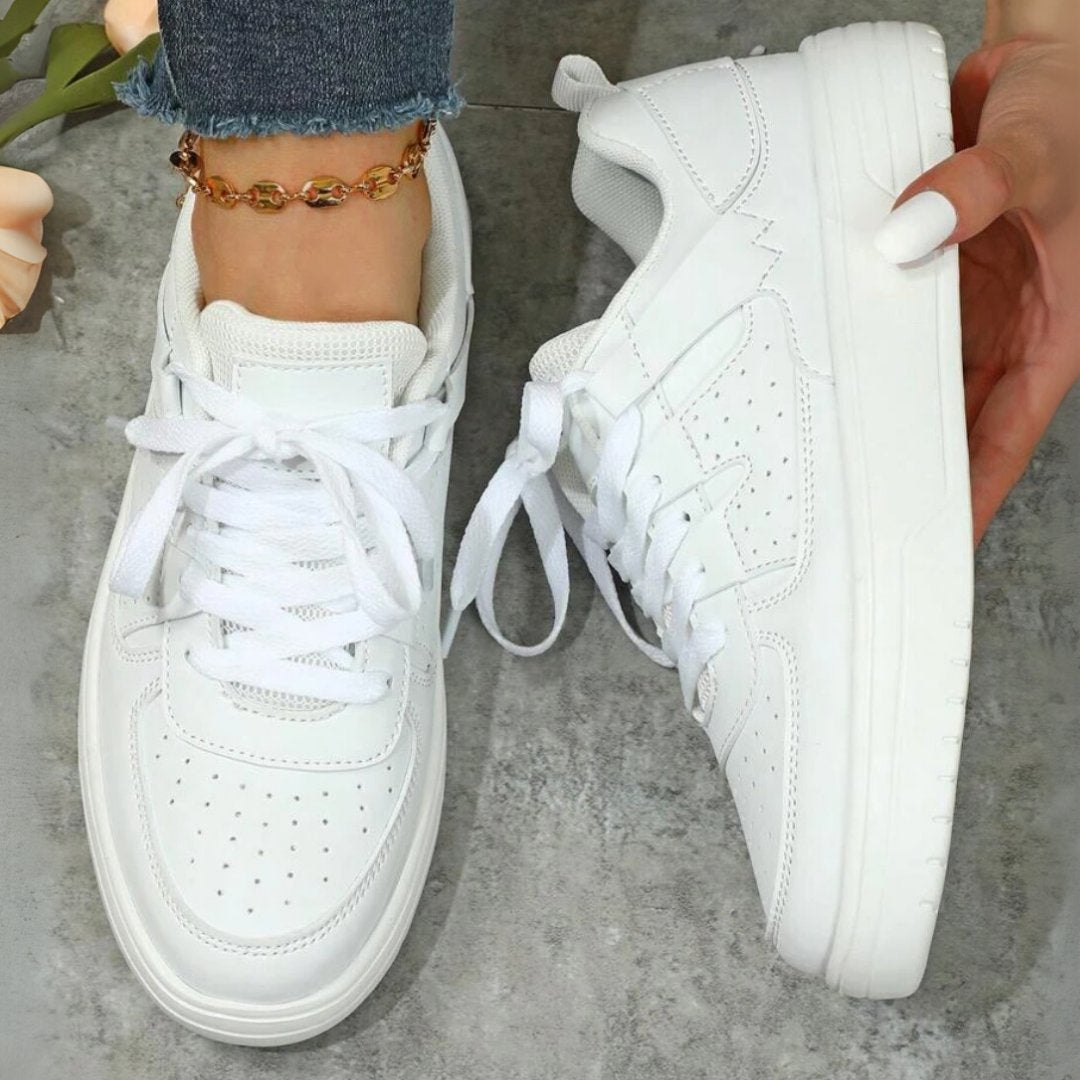 Women's Platform Lace-Up Leather Trainers - White