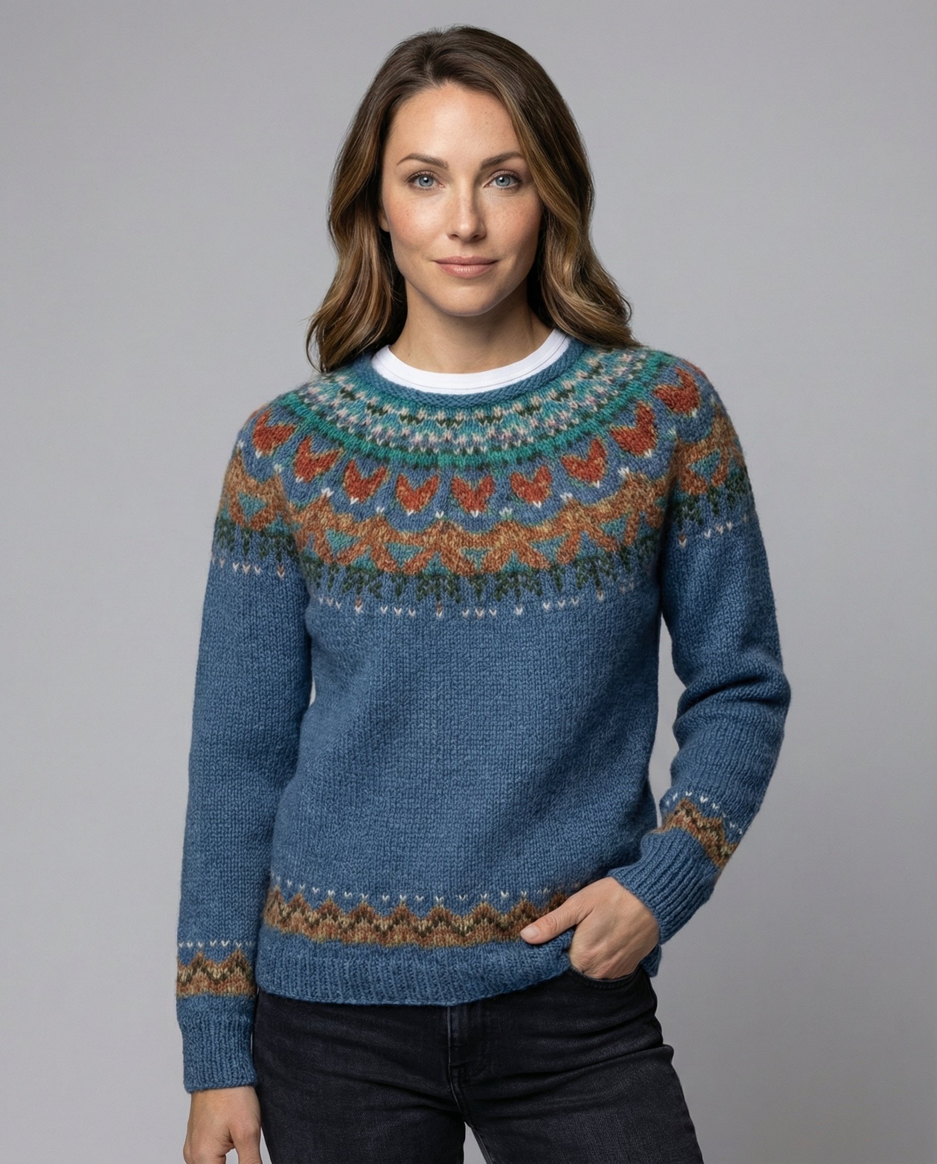 Women's Fair Isle Crewneck Wool Christmas Jumper - Blue
