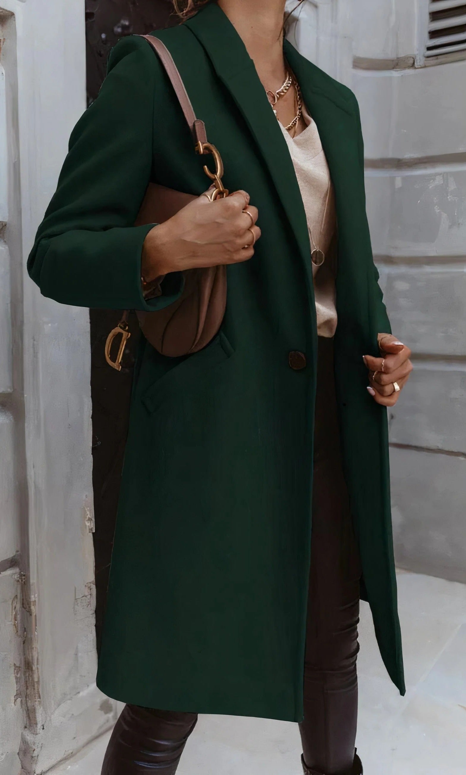 Women's Midi Belted Longline Wool Coat - Dark Green