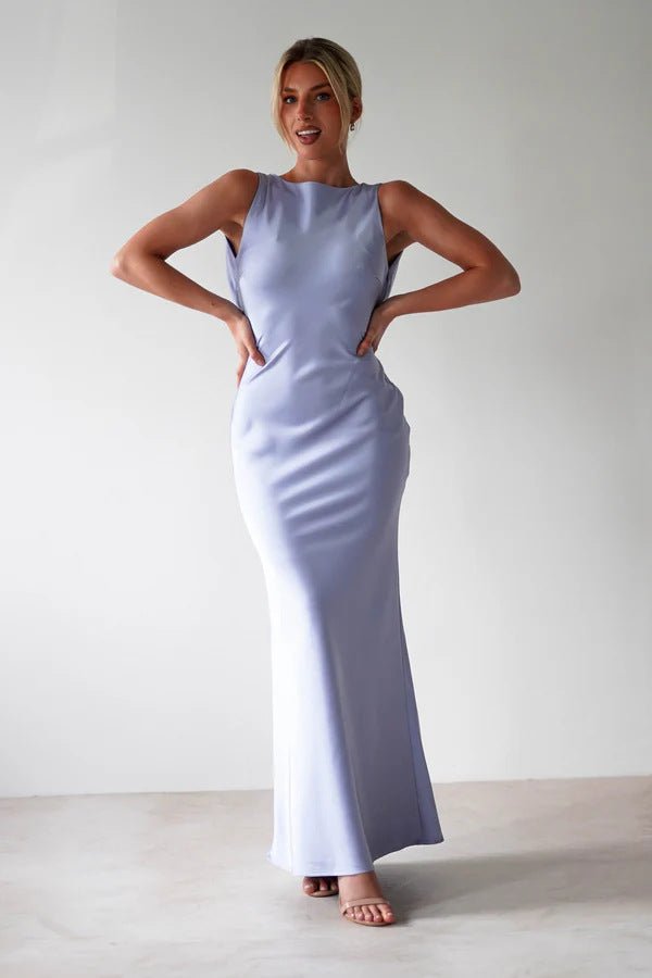 Women's Cocktail Satin Maxi Party Slip Dress - Blue