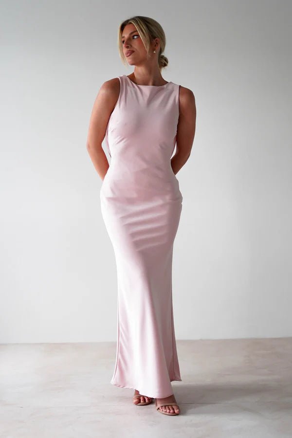 Women's Cocktail Satin Maxi Party Slip Dress - Pink